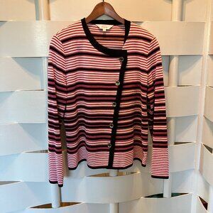 Exclusively Misook Pink, Black & White Striped Jacket Extra Large XL